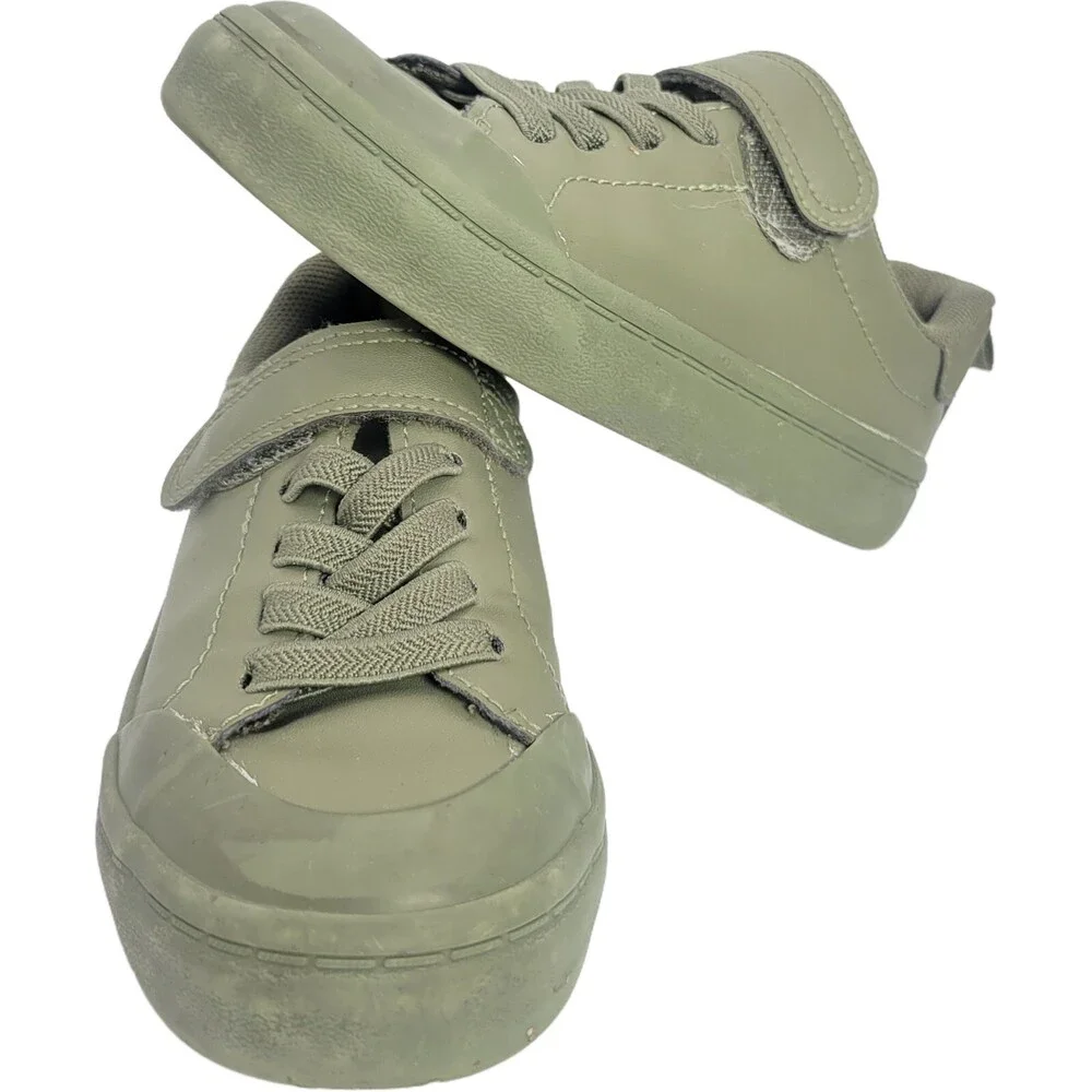 New H&M Boys Elasticized Lacing Green Sneakers Hook & Loop Size 9.5